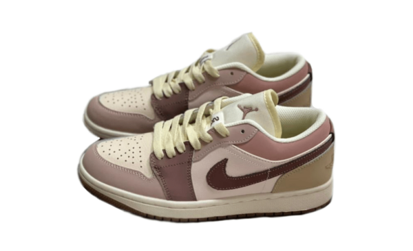 Nike Air Jordan 1 Low бежевые с коричневым и розовым кожаные женские (35-40)