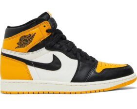 Nike Air Jordan 1 High OG Taxi желтые с белым и черным кожаные мужские-женские (35-44)